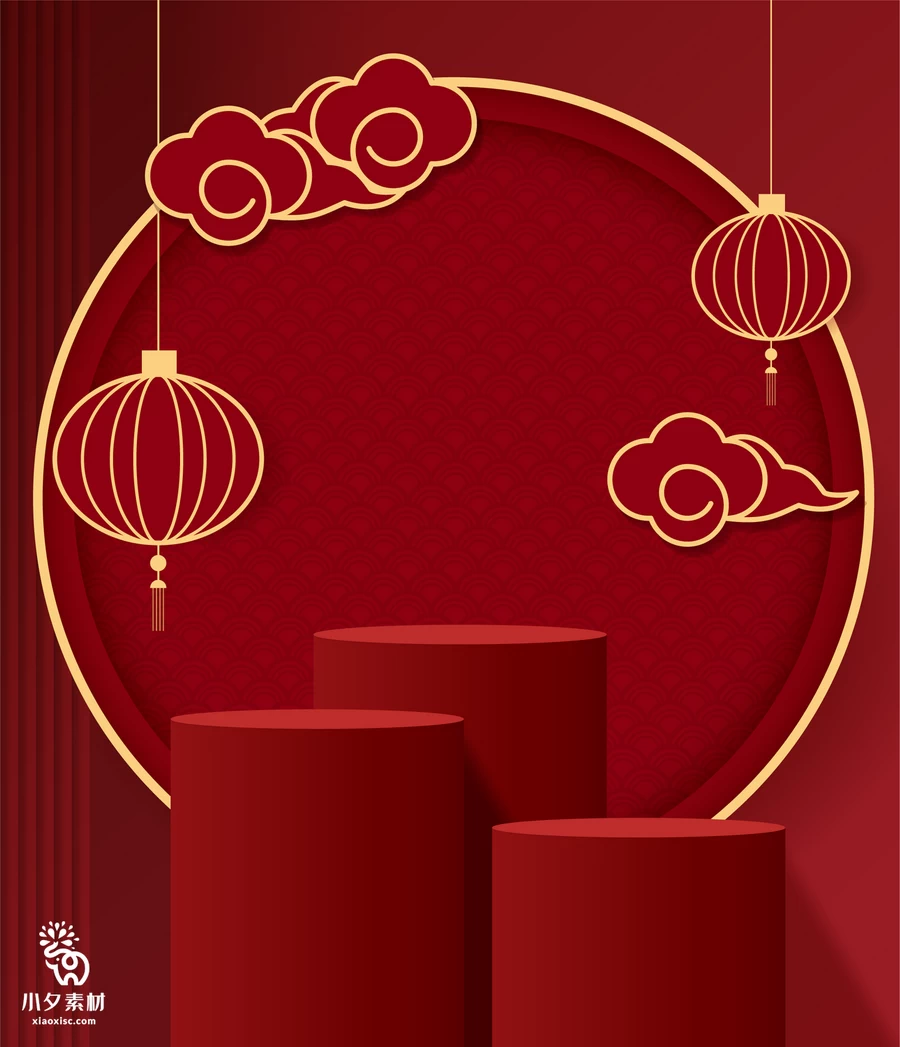 2023兔年新年春节红色喜庆电商展台舞台背景海报AI矢量设计素材【011】